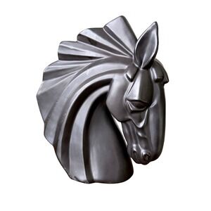 Modern Art Deco Style Horse Head Sculpture Ceramic Decor Black Figurine 11"